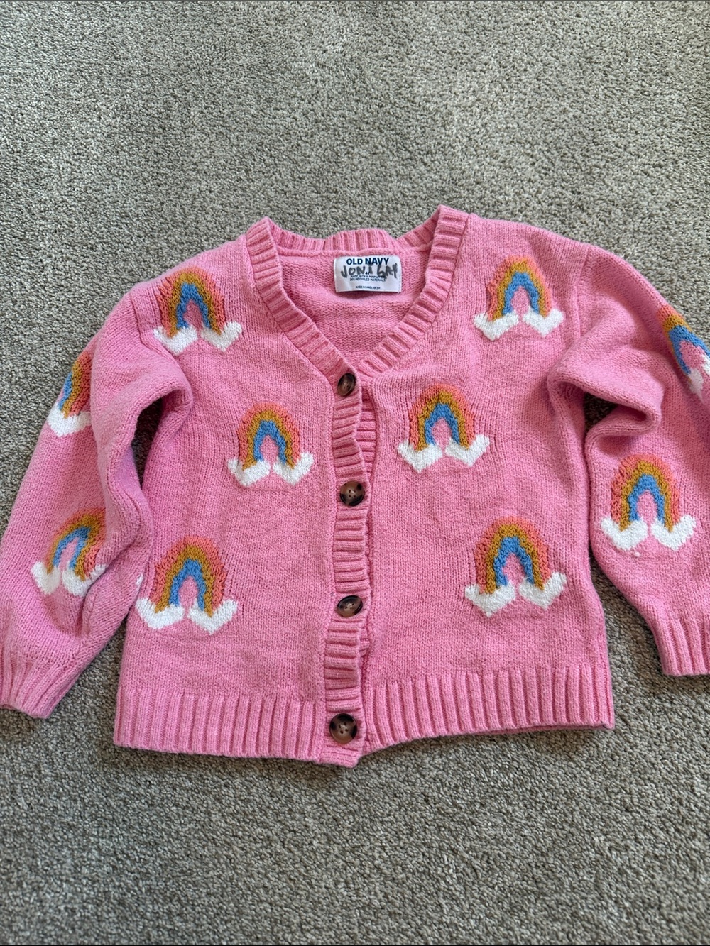 Old Navy Pink Rainbow Motif Knit Cardigan